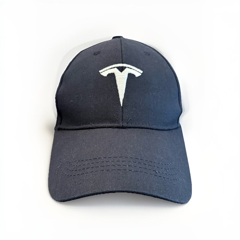 Tesla Mens Black Embroidered Logo Adjustable Strapback Hat Baseball Cap